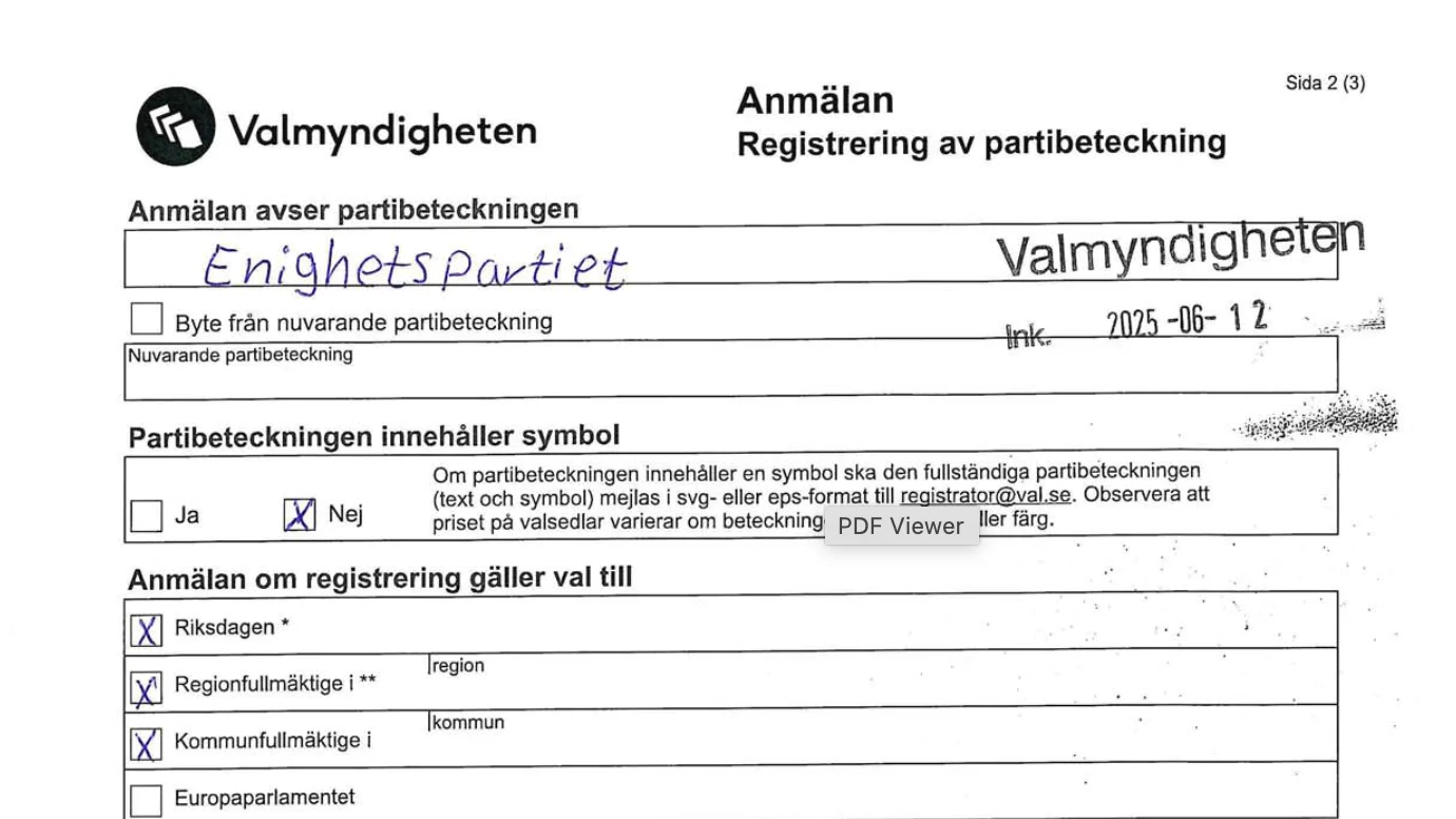Anmälan till valmyndighete